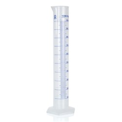 Graduated cylinder, tall form 500ml, PP, 5ml grad. in blue / PK 5